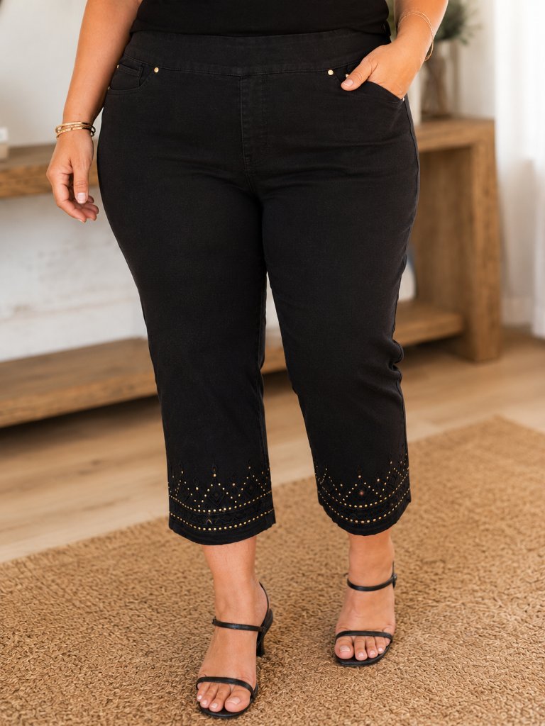 Ruby Rd Women's Black Pull-On Capri Pants Stretch 16p Nwt
